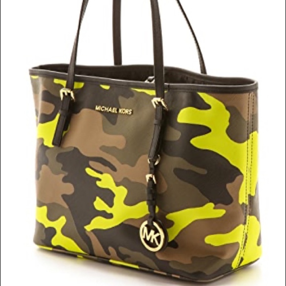 MK neon camo tote bag